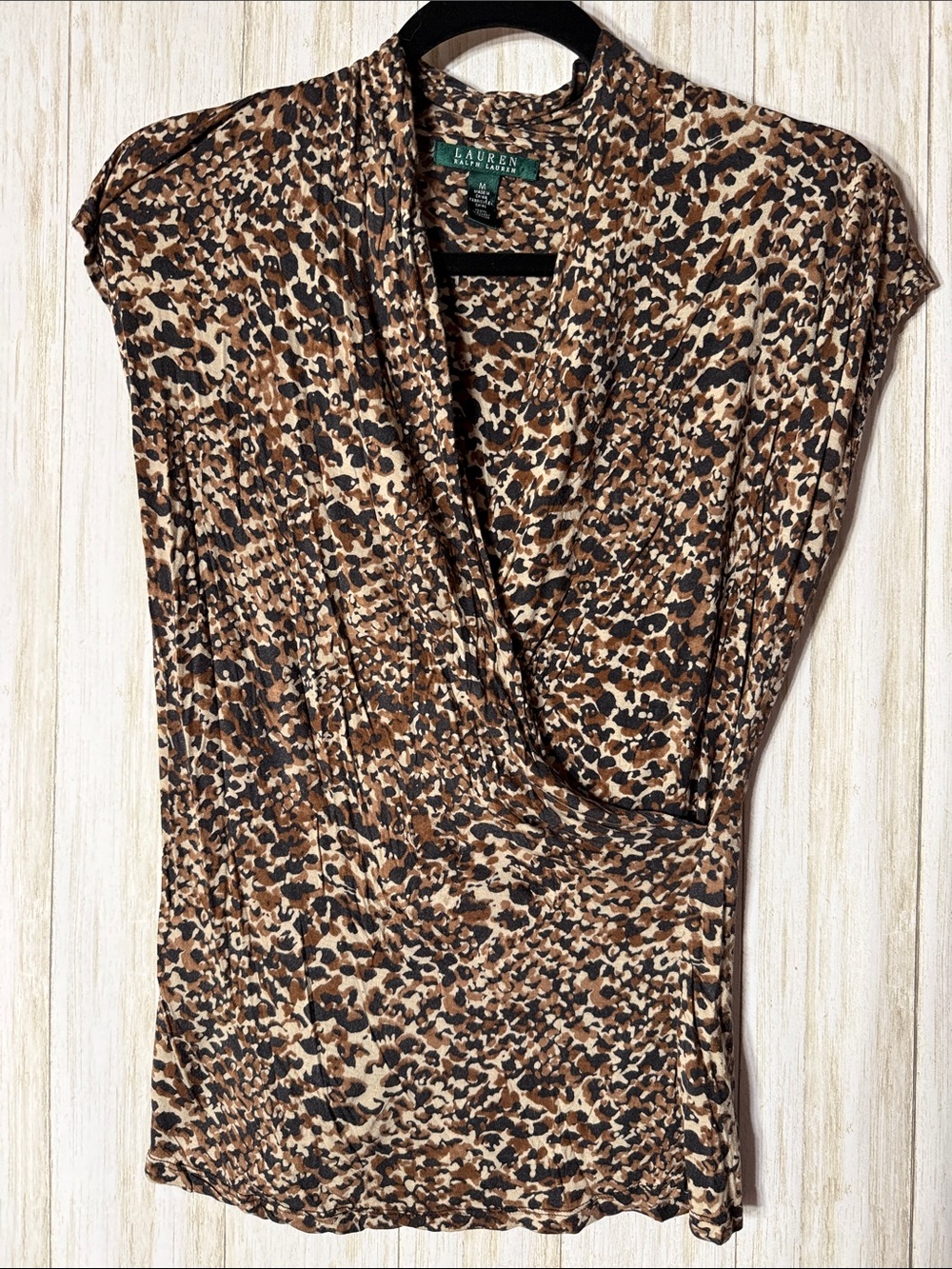 Lauren Ralph Lauren Brown and Black Leopard Print Wrap-Style Blouse